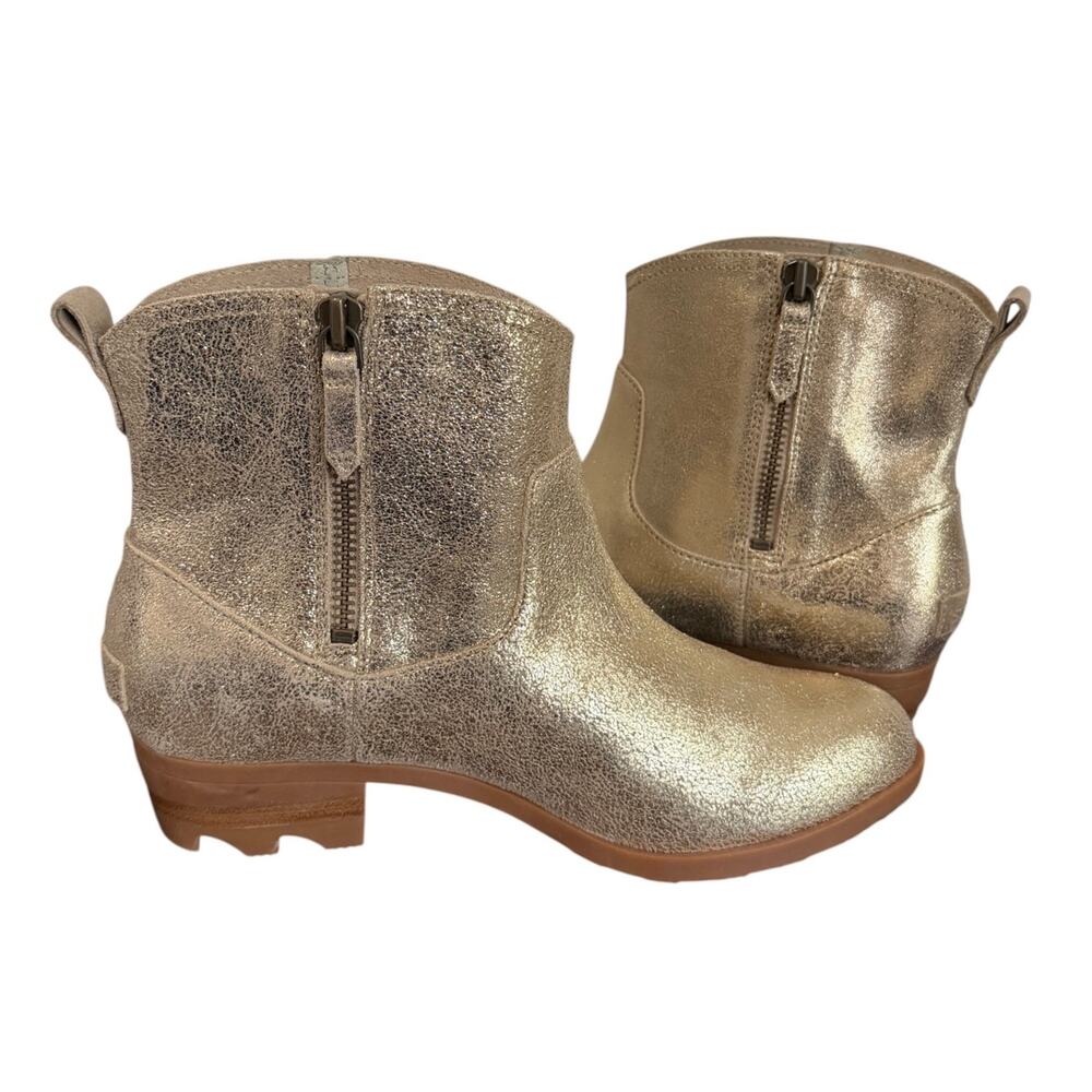 Sorel Lolla II Ankle Boot Gold Metallic Leather Women’s 9.5 Concert *NO INSOLES - Picture 5 of 9
